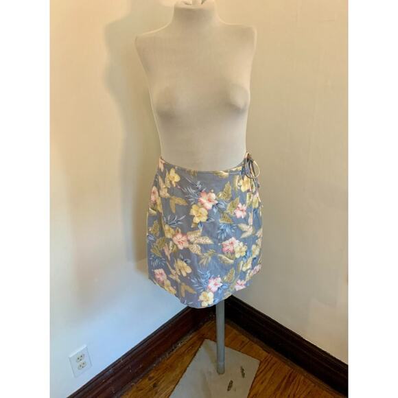 Jennifer Moore VTG y2k 90s 2000s Floral Wrap Skort Tie Skirt Tropical 6 Cotton - Picture 2 of 16